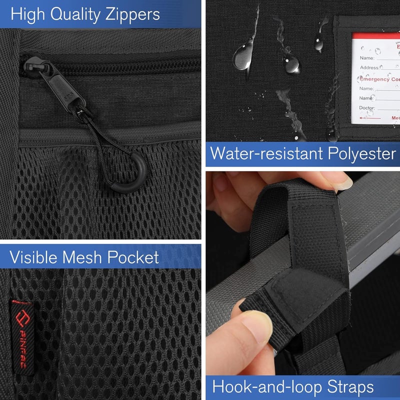 FINPAC Wheelchair Side Storage Bag - Wheelchair Armrest Accessories Organizers Pouch with Reflective Strips and Name Card Slot for Walkers, Mobility Scooters, Rollators (Black) - Image 3